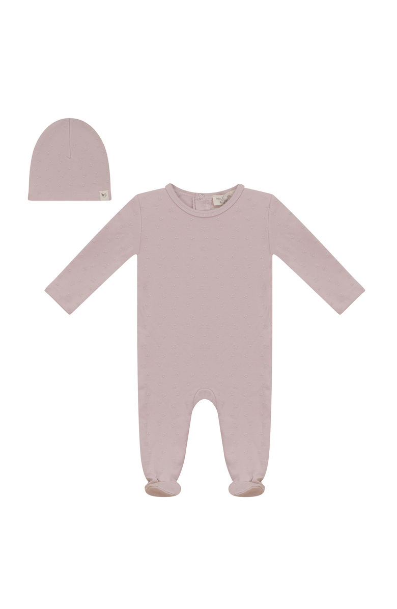 Bebe Bella Girl Back Snap Puff Print Romper with Hat, Main, color, Primrose
