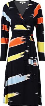 Diane von Furstenberg Amara Print Long Sleeve Wrap Midi Dress