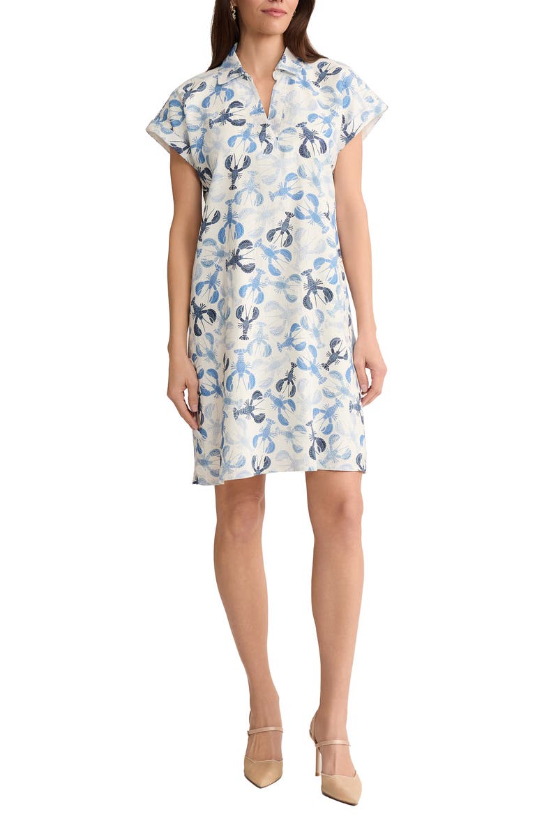 Print Short Sleeve Linen Blend Shift Dress, Main, color, NATURAL WHITE MULTI