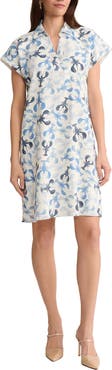 Jones New York Print Short Sleeve Linen Blend Shift Dress