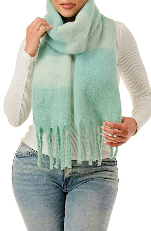 Colorblock Check Fringe Scarf