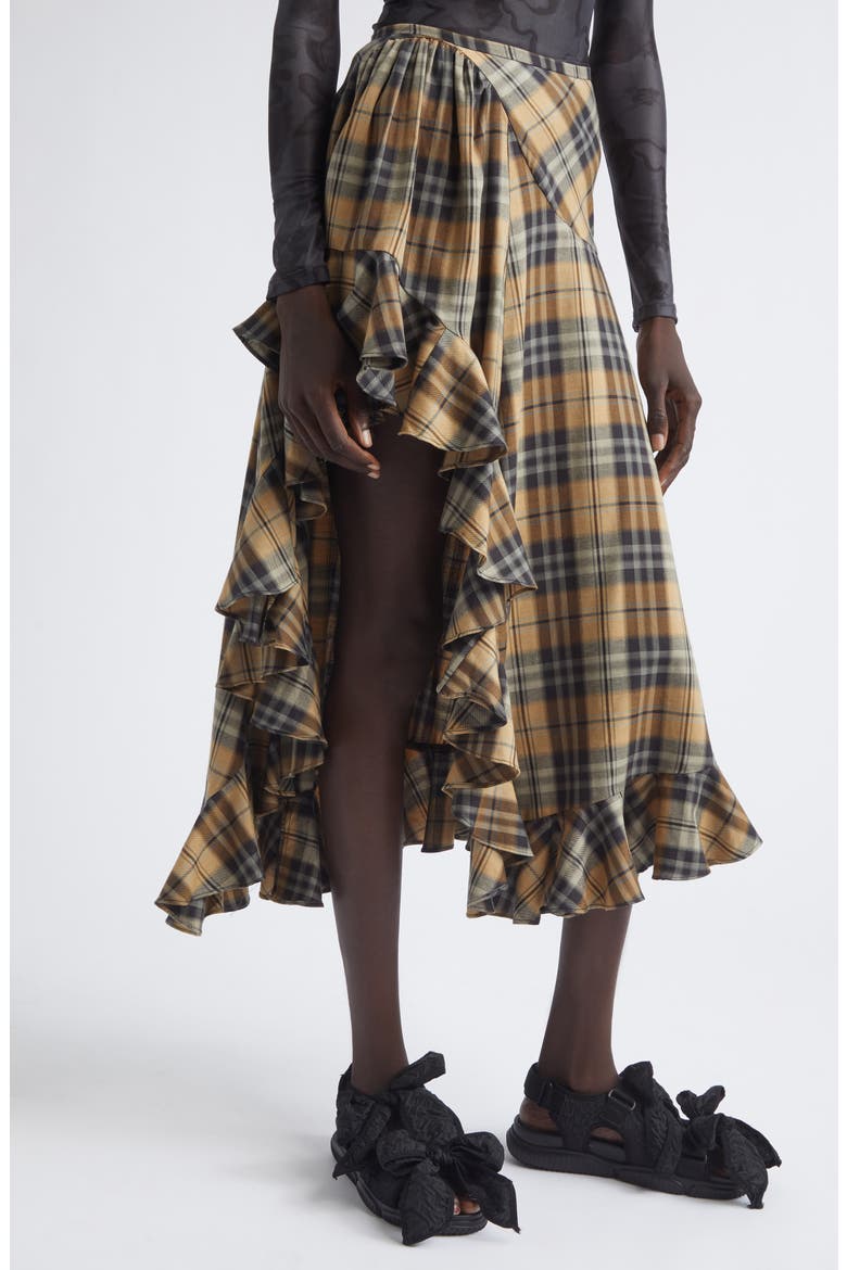 Florist Sky Plaid Asymmetric Skirt, Alternate, color, SMOG PLAID
