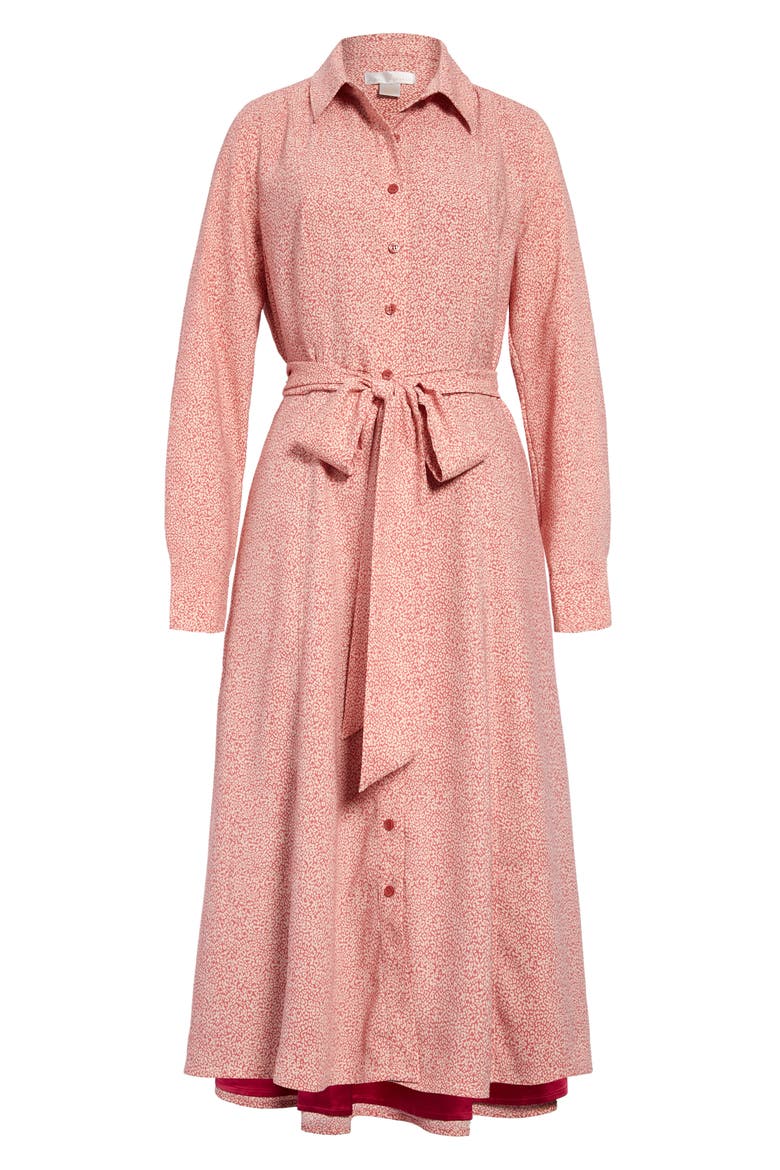 Tie Waist Long Sleeve Shirtdress, Alternate, color, PINK CHEETAH