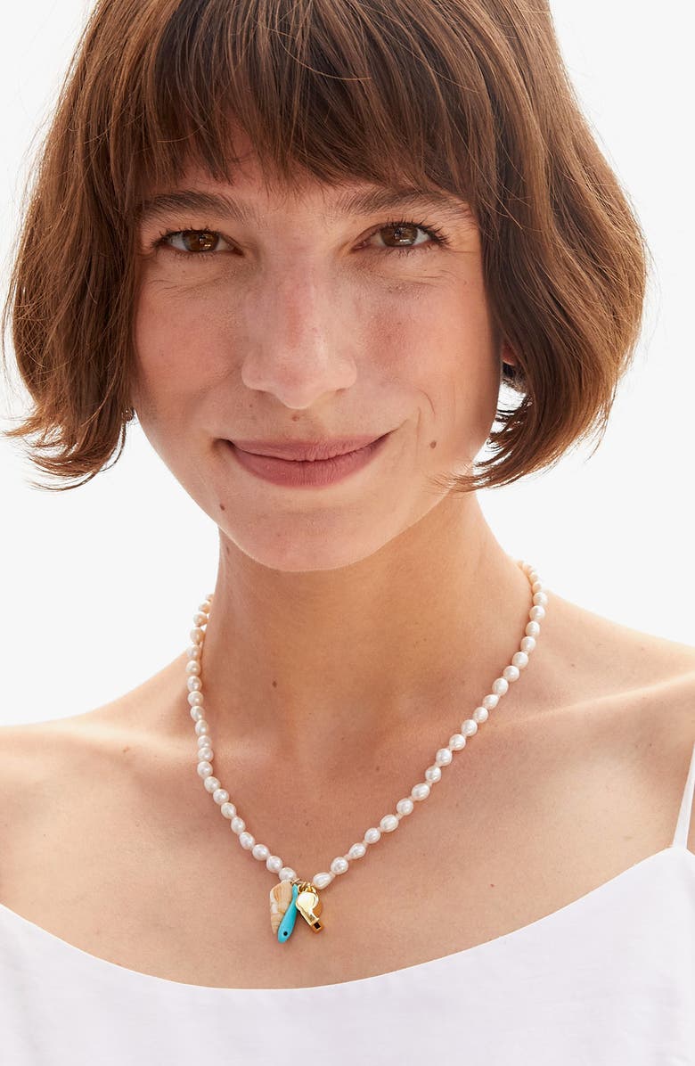 Clare V. Freshwater Pearl Charm Necklace, Alternate, color, Multi