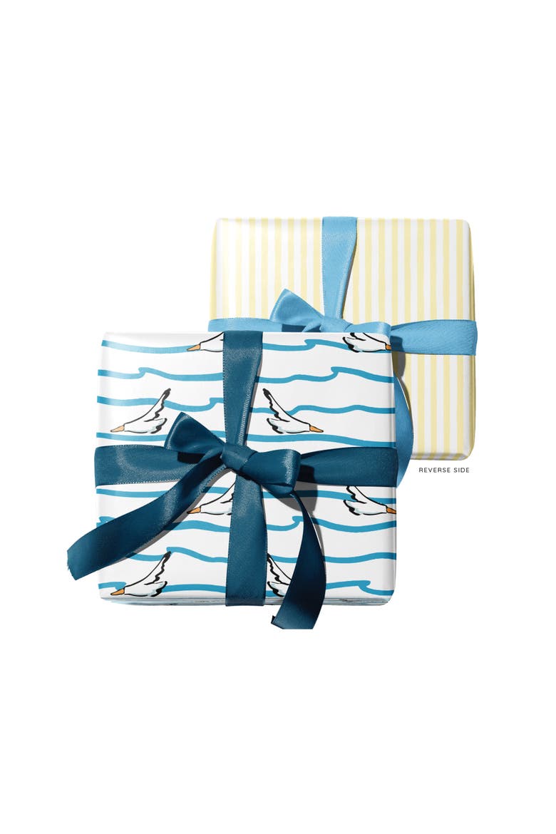Eight Sheets Two-Sided "Seagulls and Waves" Heavyweight Gift Wrap, Alternate, color, Multicolored
