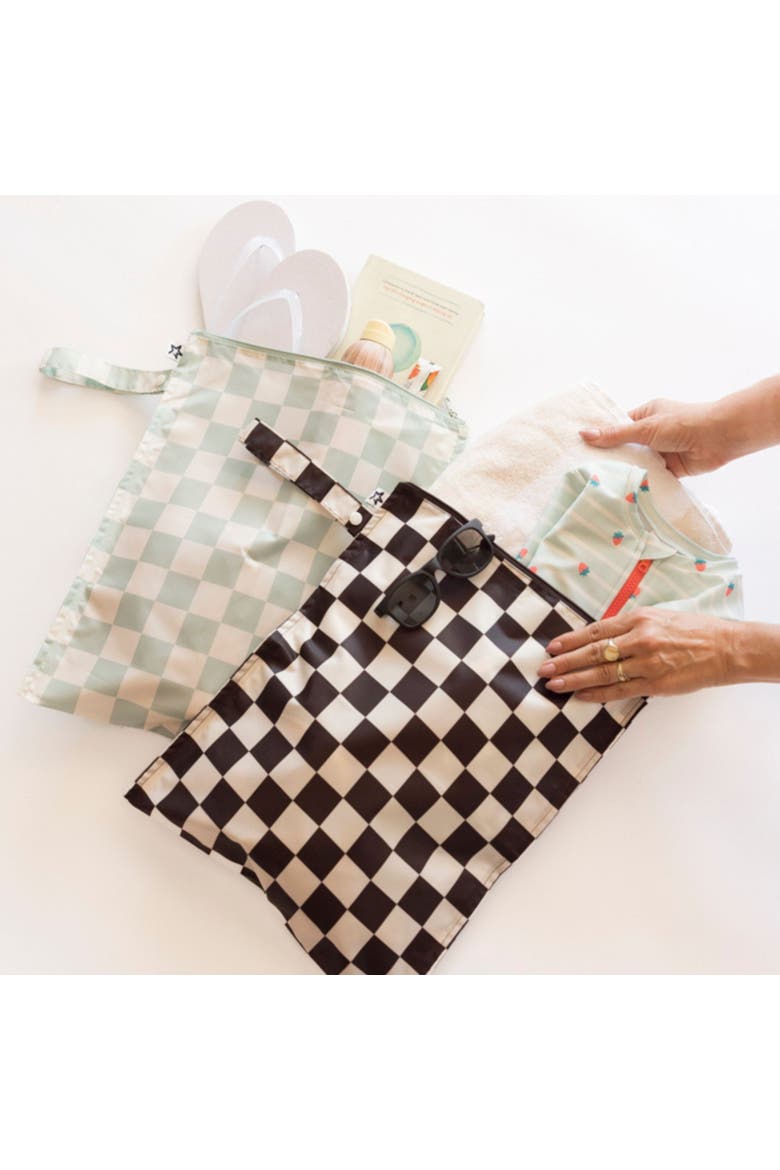 Mess-Proof Waterproof Washable Baby/Toddler Wet Bags - Solids, Alternate, color, Black, Green Checkers