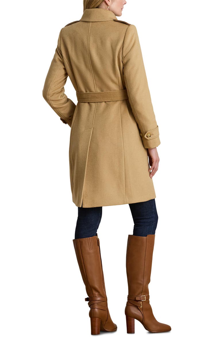 Lauren Ralph Lauren Faux Leather Detail Wool Blend Coat, Alternate, color, Camel