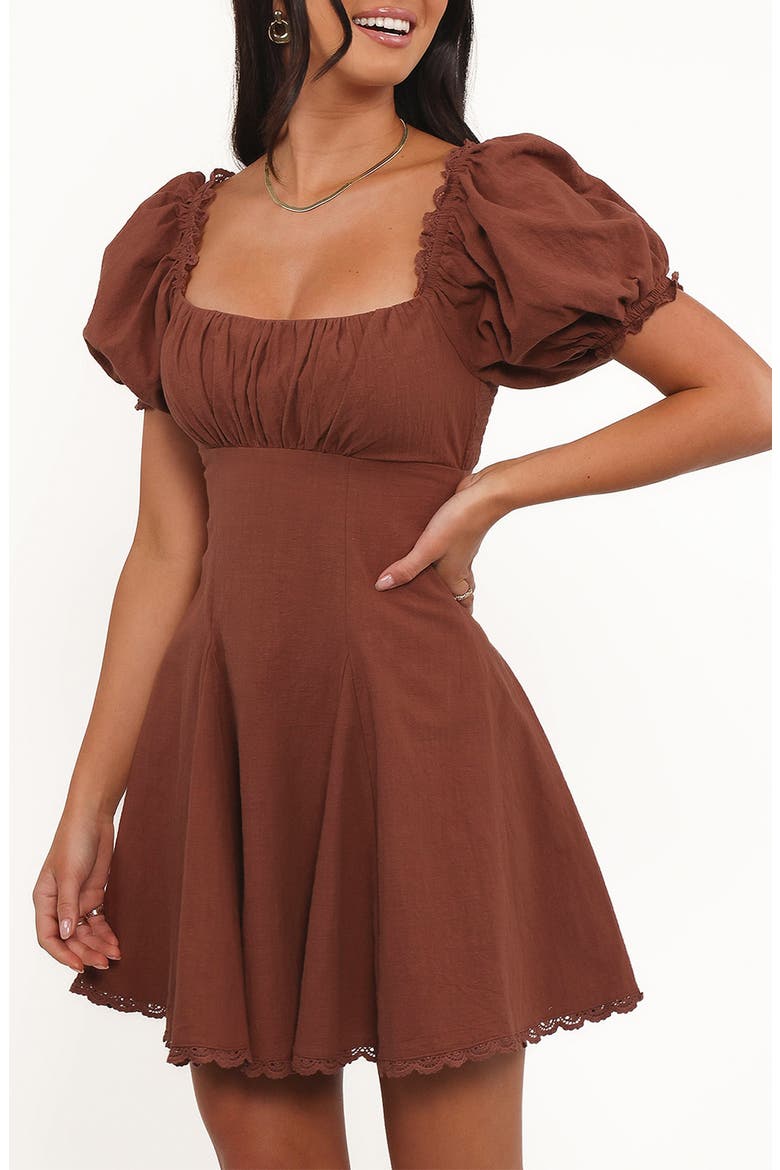 Anora Puff Sleeve Minidress, Alternate, color, COGNAC