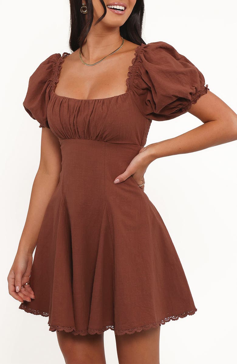 Petal & Pup Anora Puff Sleeve Minidress, Alternate, color, Cognac