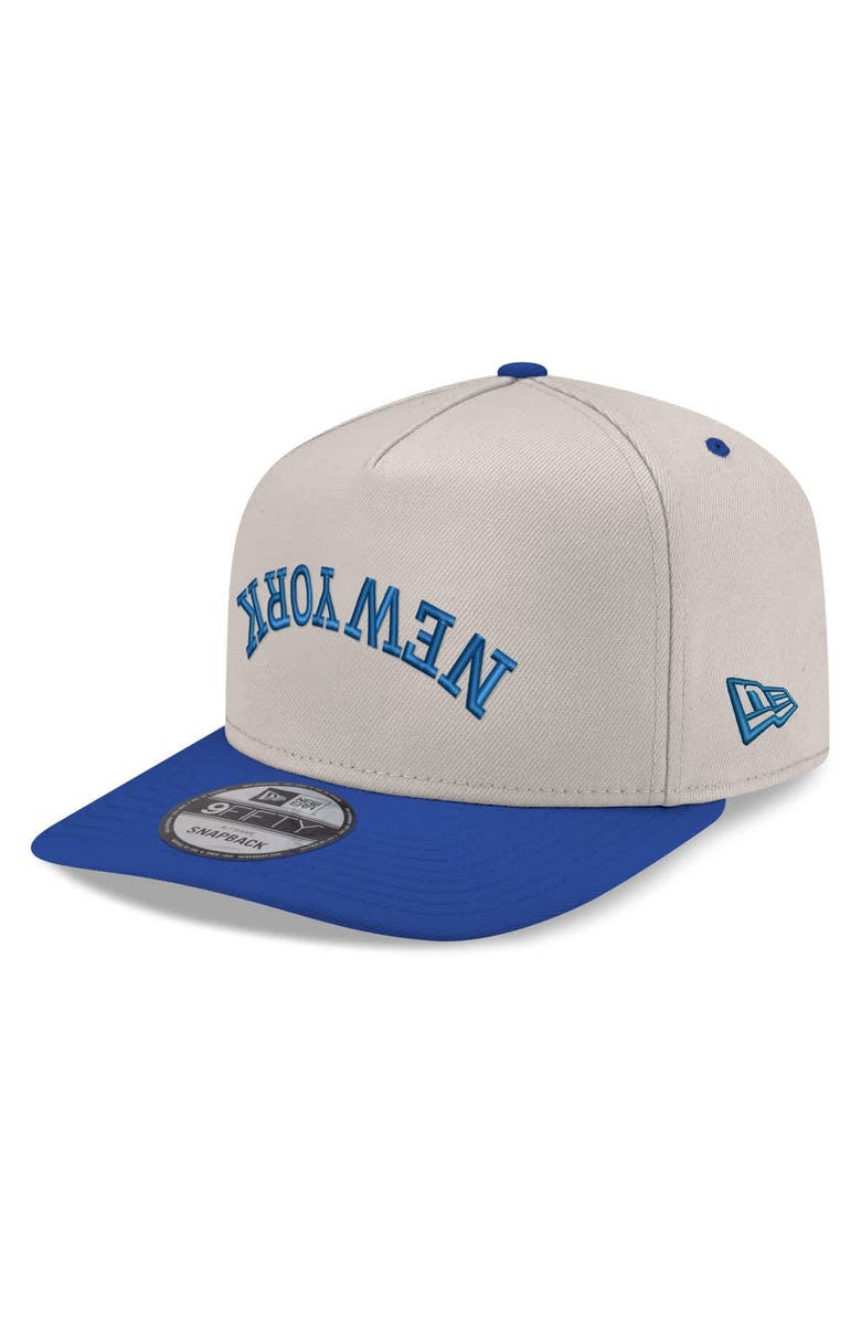 New Era Men's New Era Cream/Royal New York Mets Upside Down City Name A-Frame 9FIFTY Snapback Hat, Main, color, Cream