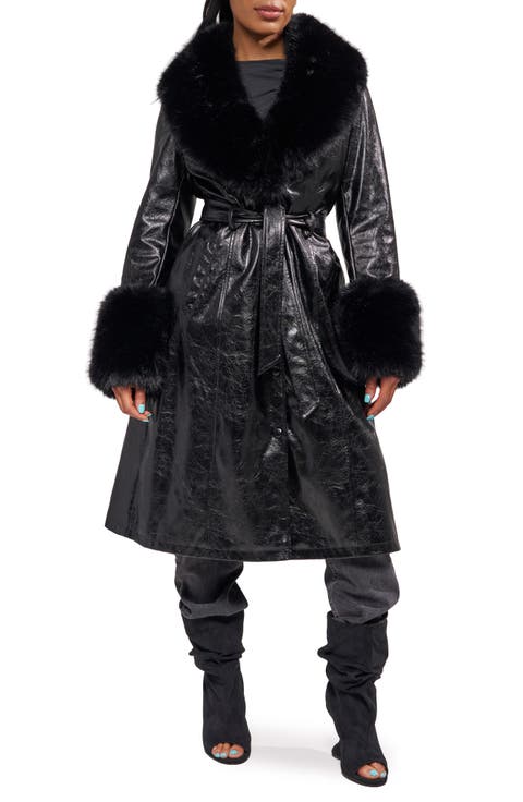 Kaya Trench Coat with Faux Fur Trim
