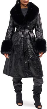AZALEA WANG Kaya Trench Coat with Faux Fur Trim