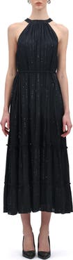 Celina Moon Moonlit Halter Neck Tiered Cotton Maxi Dress