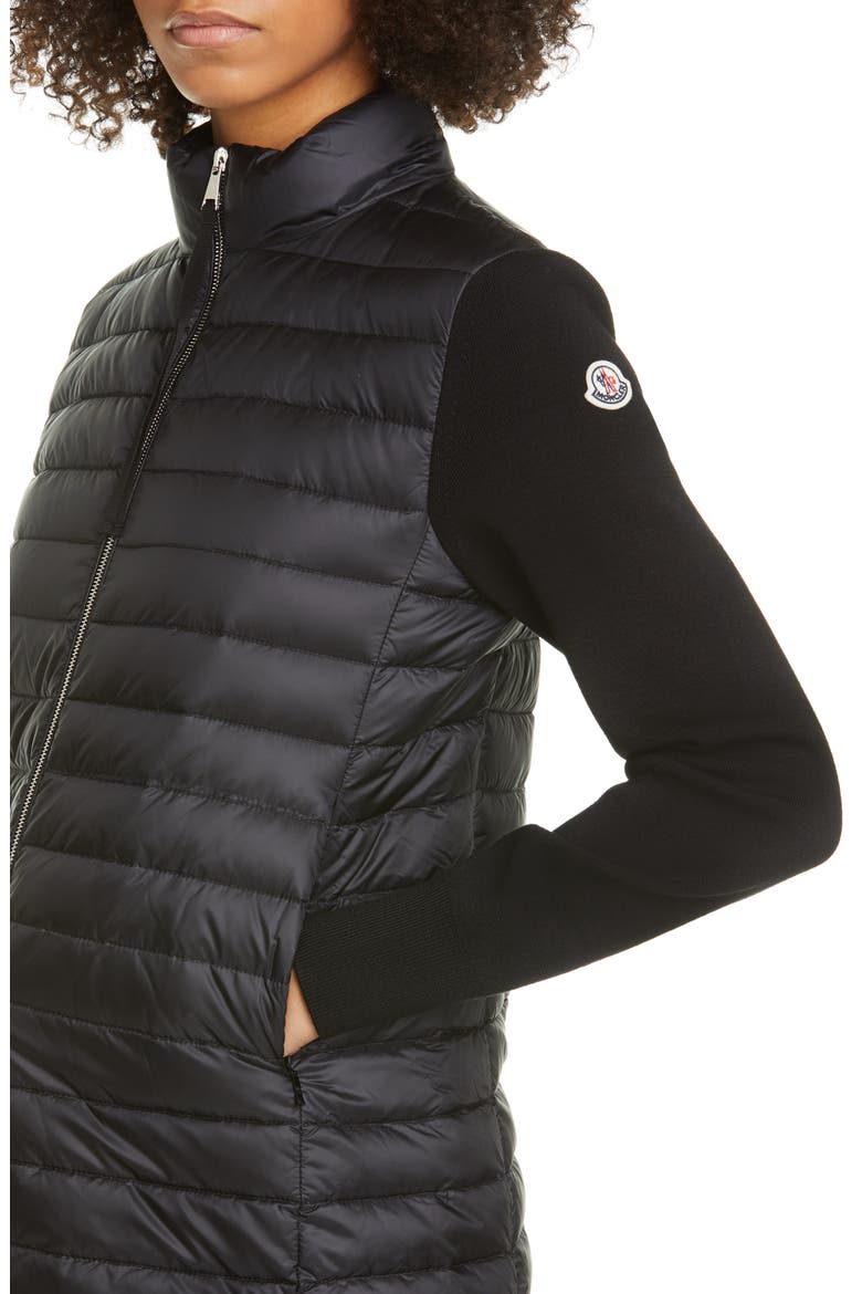 Quilted Down & Wool Long Cardigan, Alternate, color, BLACK