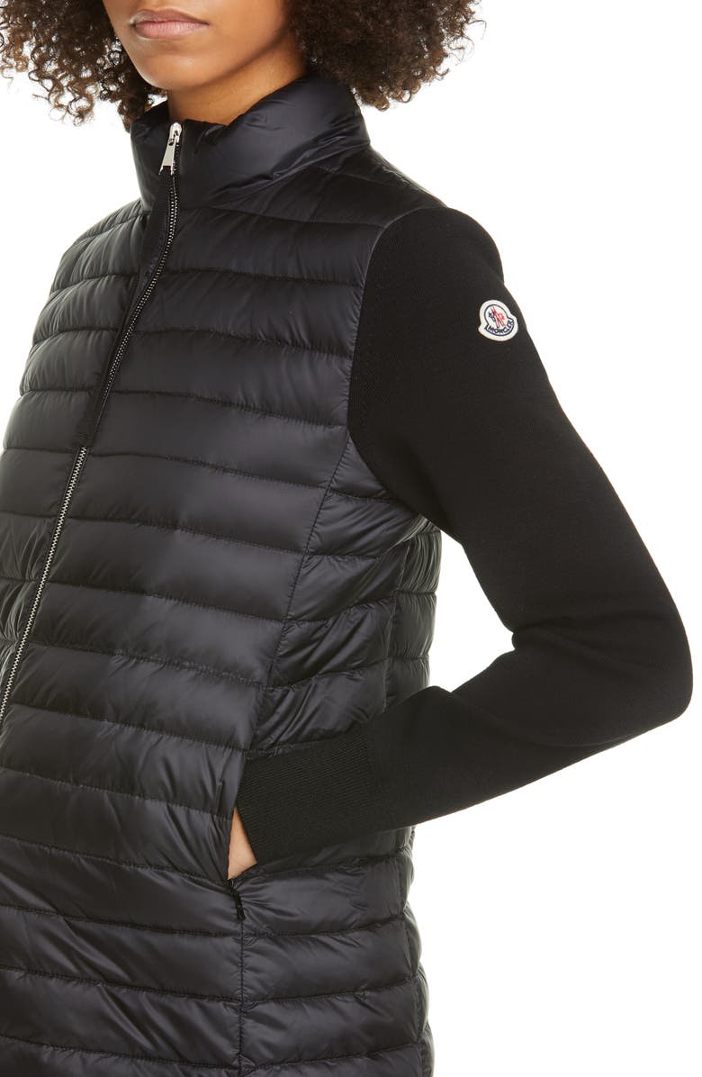 Moncler Quilted Down & Wool Long Cardigan, Alternate, color,