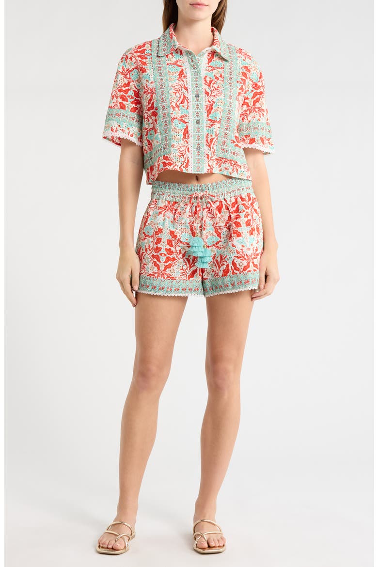 Lorna Crop Cover-Up Shirt, Alternate, color, FLAME COMBO