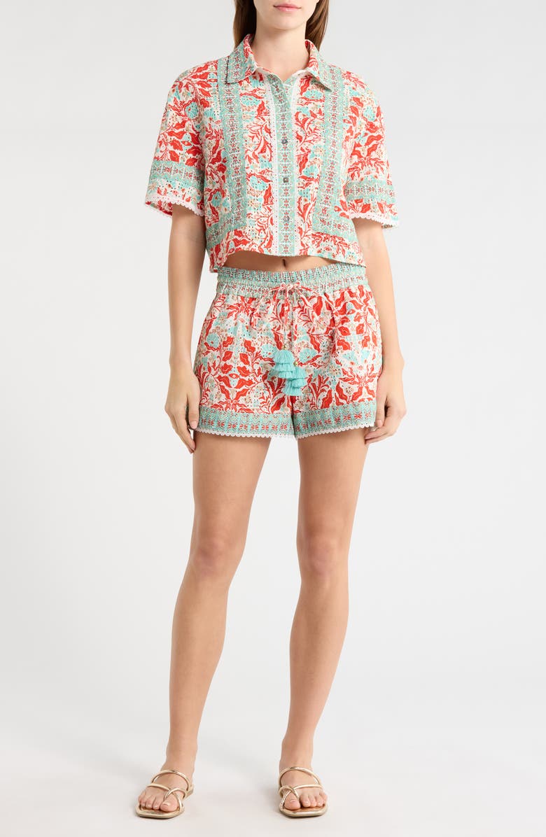 Ramy Brook Lorna Crop Cover-Up Shirt, Alternate, color, Flame Combo