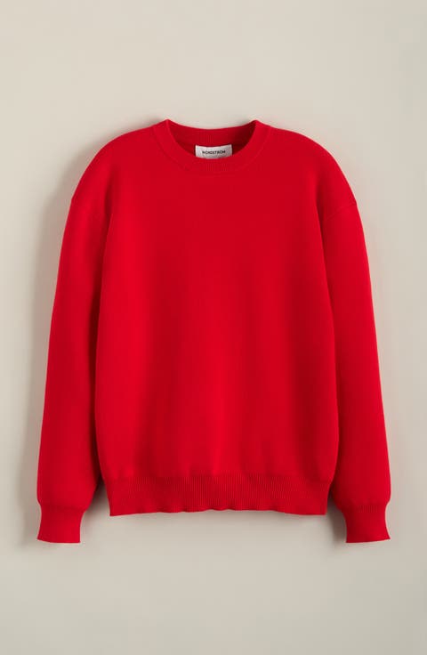 Relaxed Fit Crewneck Cotton Blend Sweater