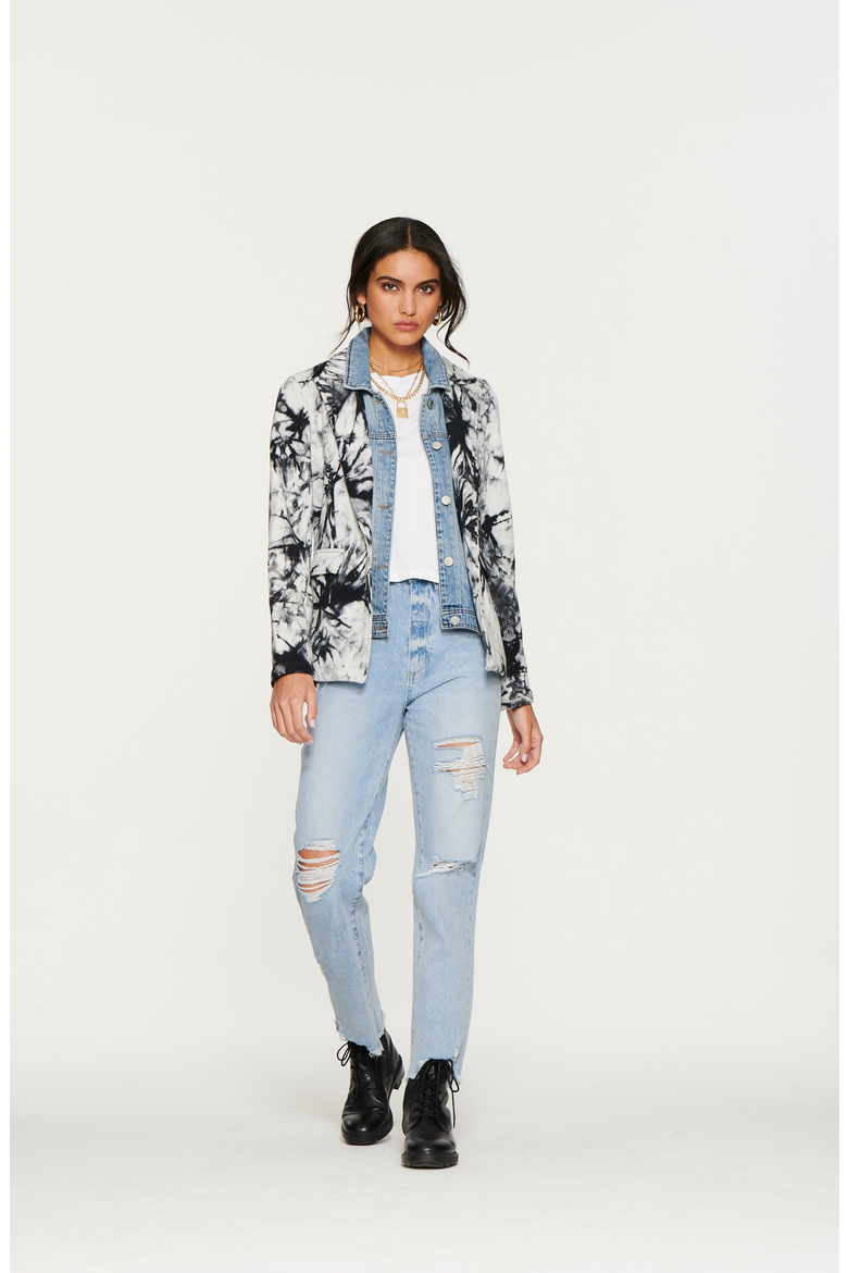 Helen Tie Dye Blazer with Removable Denim Insert, Alternate, color, Black / White Tie Dye