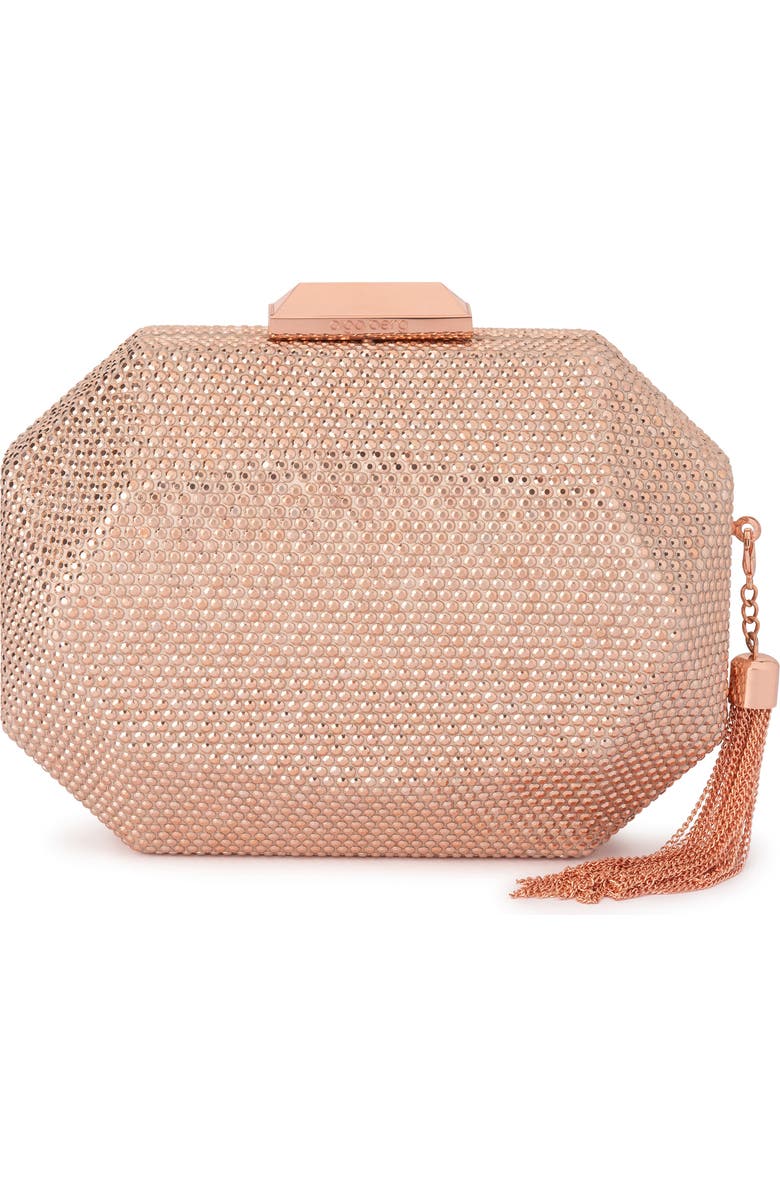 Olga Berg Hotfix Tassel Structured Clutch, Main, color, Rose Gold