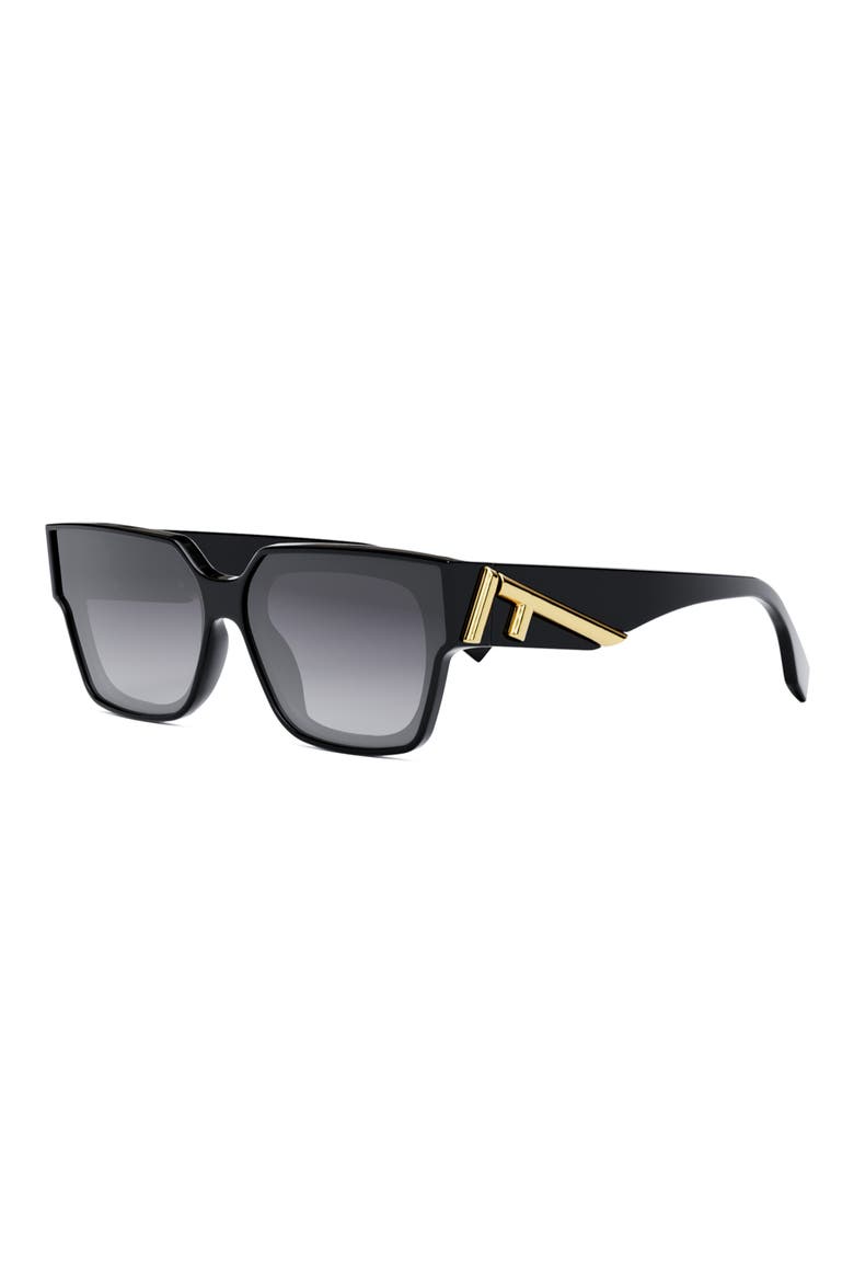 'Fendi First 63mm Rectangular Sunglasses, Alternate, color, SHINY BLACK / GRADIENT SMOKE