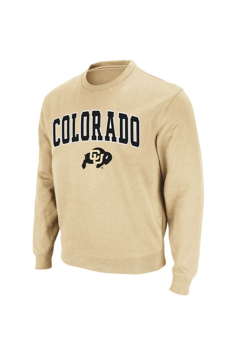Men's Colosseum Gold Colorado Buffaloes Arch & Logo Crew Neck Sweatshirt, Main, color, Vegas Gold