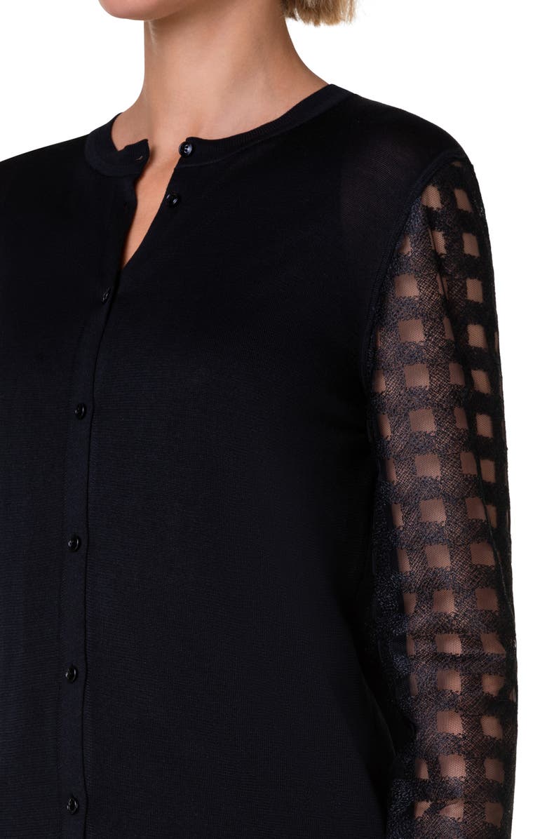 Akris Mixed Media Sheer Sleeve Silk Cardigan, Alternate, color, 