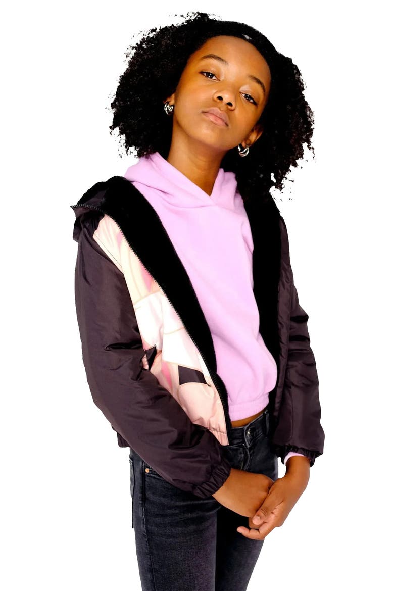 Girl's Midweight with Fur Lining Jacket, Alternate, color, Black