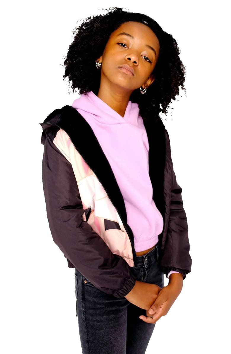 Members Only Girl's Midweight with Fur Lining Jacket, Alternate, color, Black
