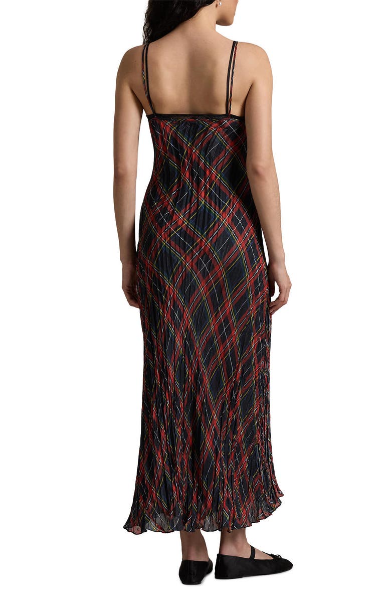 Ralph Lauren Plaid Shiny Lamé Slipdress, Alternate, color, Red Black Multi Plaid