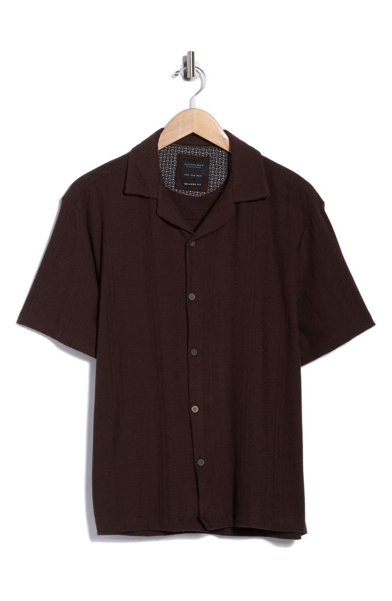 Cactus Man Texture Knit Camp Shirt, Alternate, color, Choc