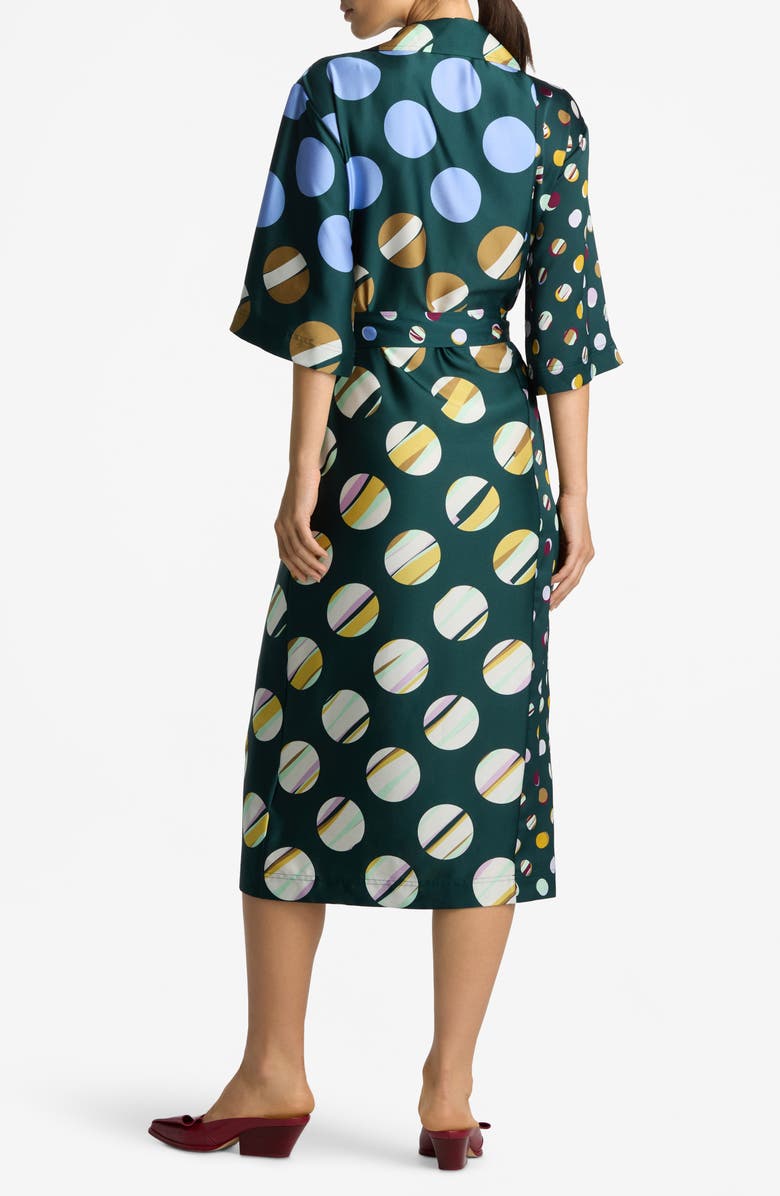 St. John Collection Collage Dot Colorblock Wrap Dress, Alternate, color, 