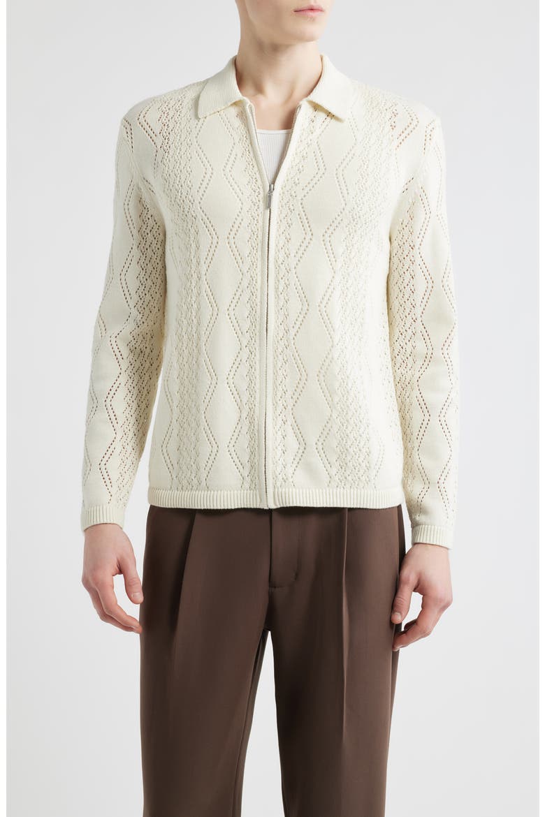 Cotton Pointelle Zip Cardigan, Main, color, IVORY EGRET