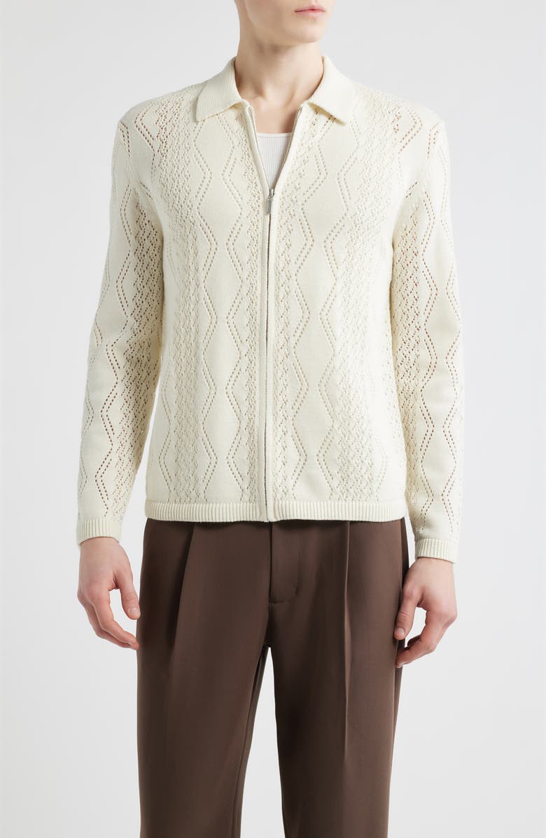 Open Edit Cotton Pointelle Zip Cardigan, Main, color, Ivory Egret