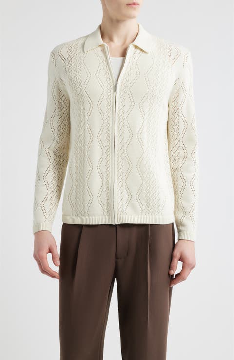 Cotton Pointelle Zip Cardigan