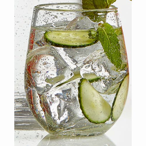 Tag Bubble Glass Stemless Drinkware Set Of 2 Clear Dishwasher Safe In Transparent