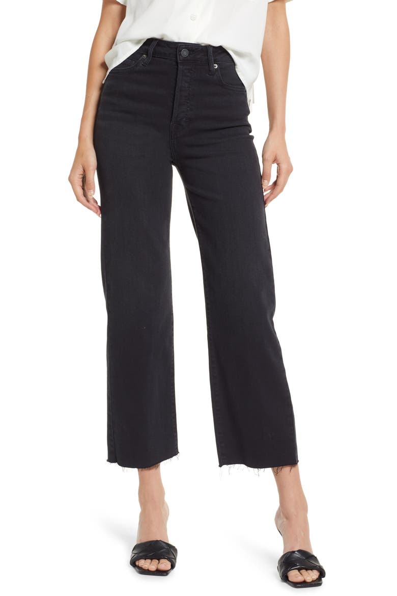 Raw Hem Ankle Straight Leg Jeans, Main, color, BLACK