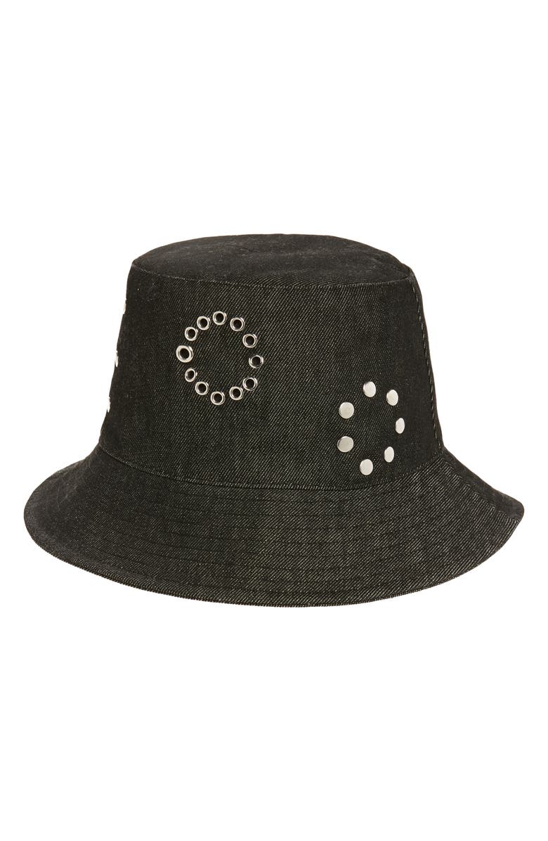 Chloé Eyelet & Stud Denim Bucket Hat, Main, color, 