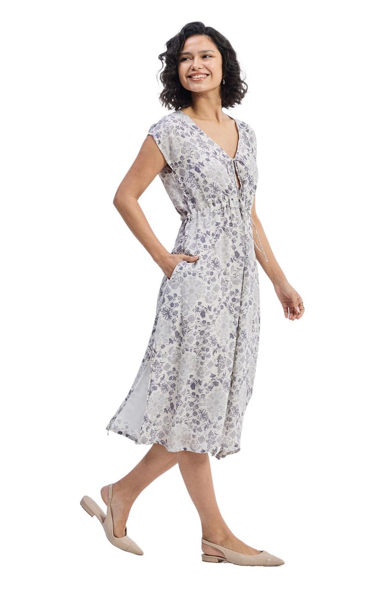 Reistor Deep V-neck Gathered Dress in Florals, Alternate, color, Blooming Tiles