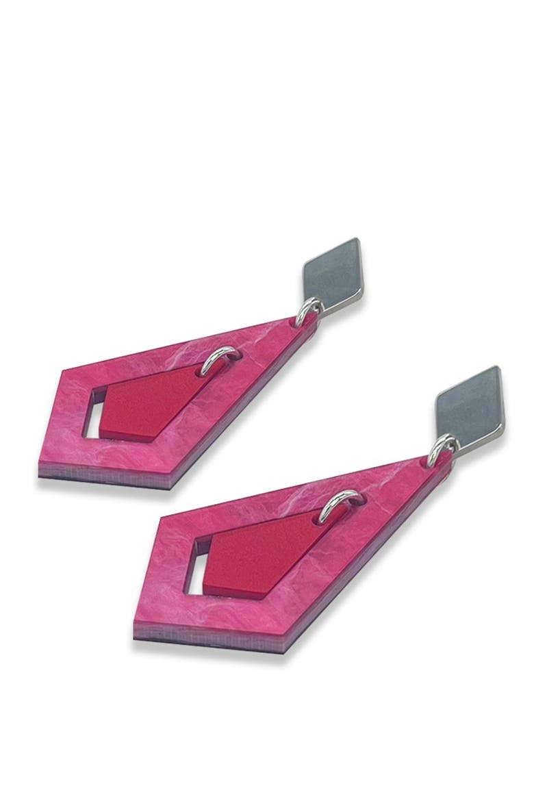 Art Deco Diamond Earrings - Pink Swirl & Royal Red, Alternate, color, Pink Swirl & Royal Red