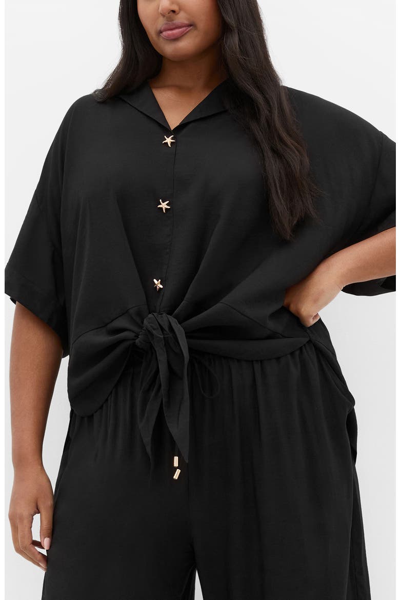 Kalea Tie Front Button-Up Shirt, Main, color, BLACK