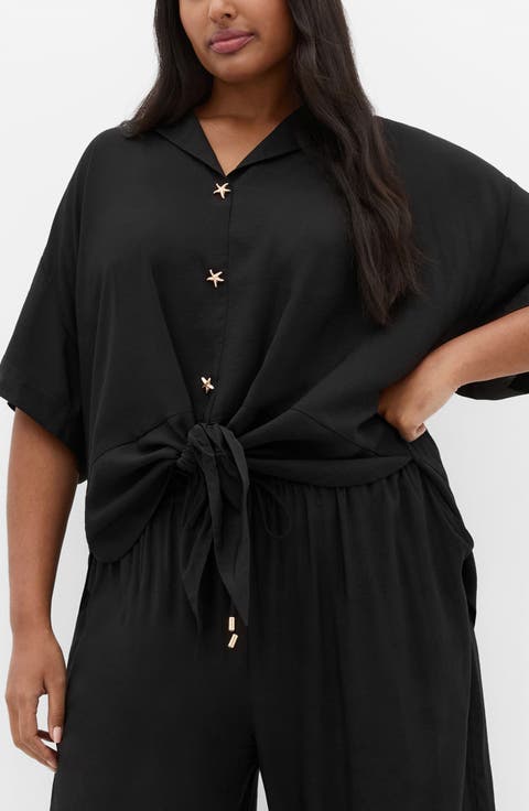 Kalea Tie Front Button-Up Shirt (Plus)