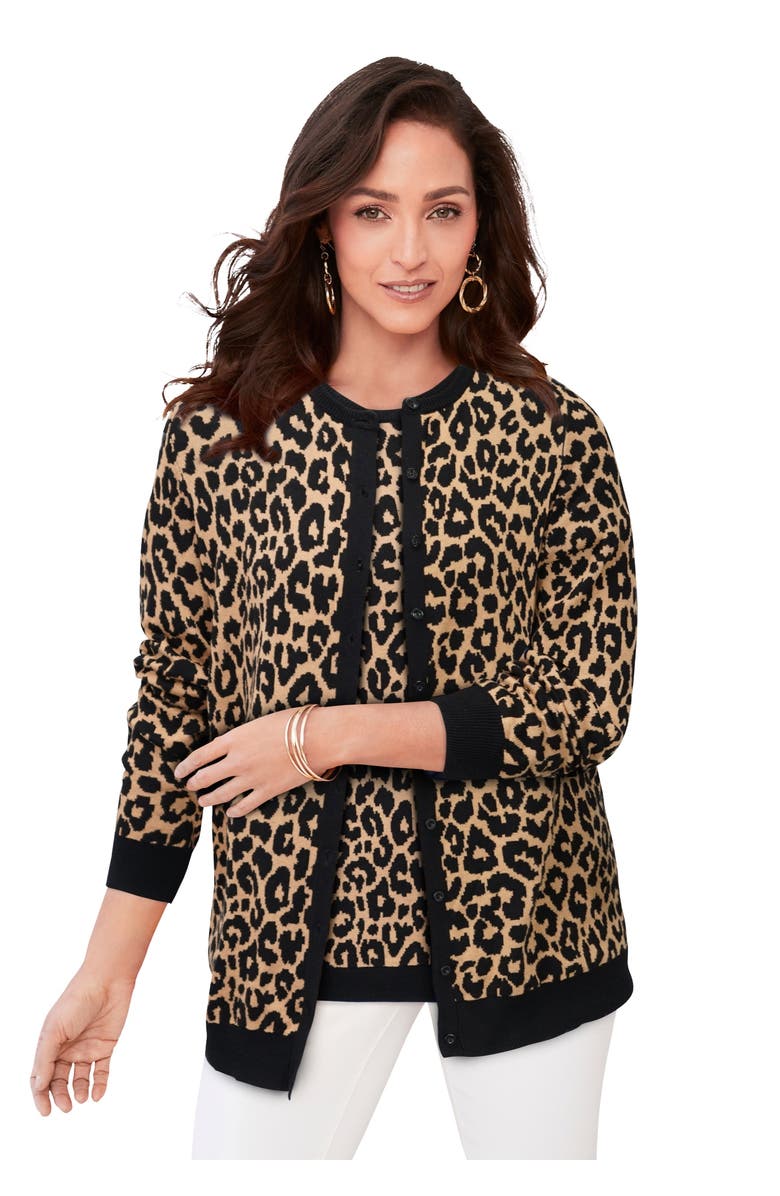 Jessica London Fine Gauge Cardigan, Main, color, Neutral Classic Cheetah
