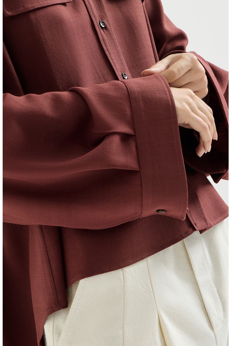 Virgin wool fluid twill cropped shirt, Alternate, color, Wine