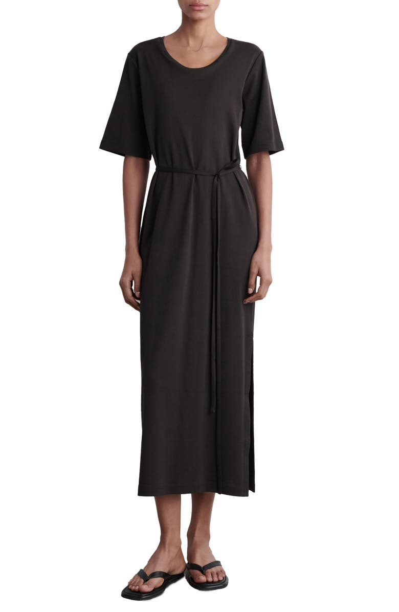 COS Belted Midi T-Shirt Dress, Main, color, Brown Dark