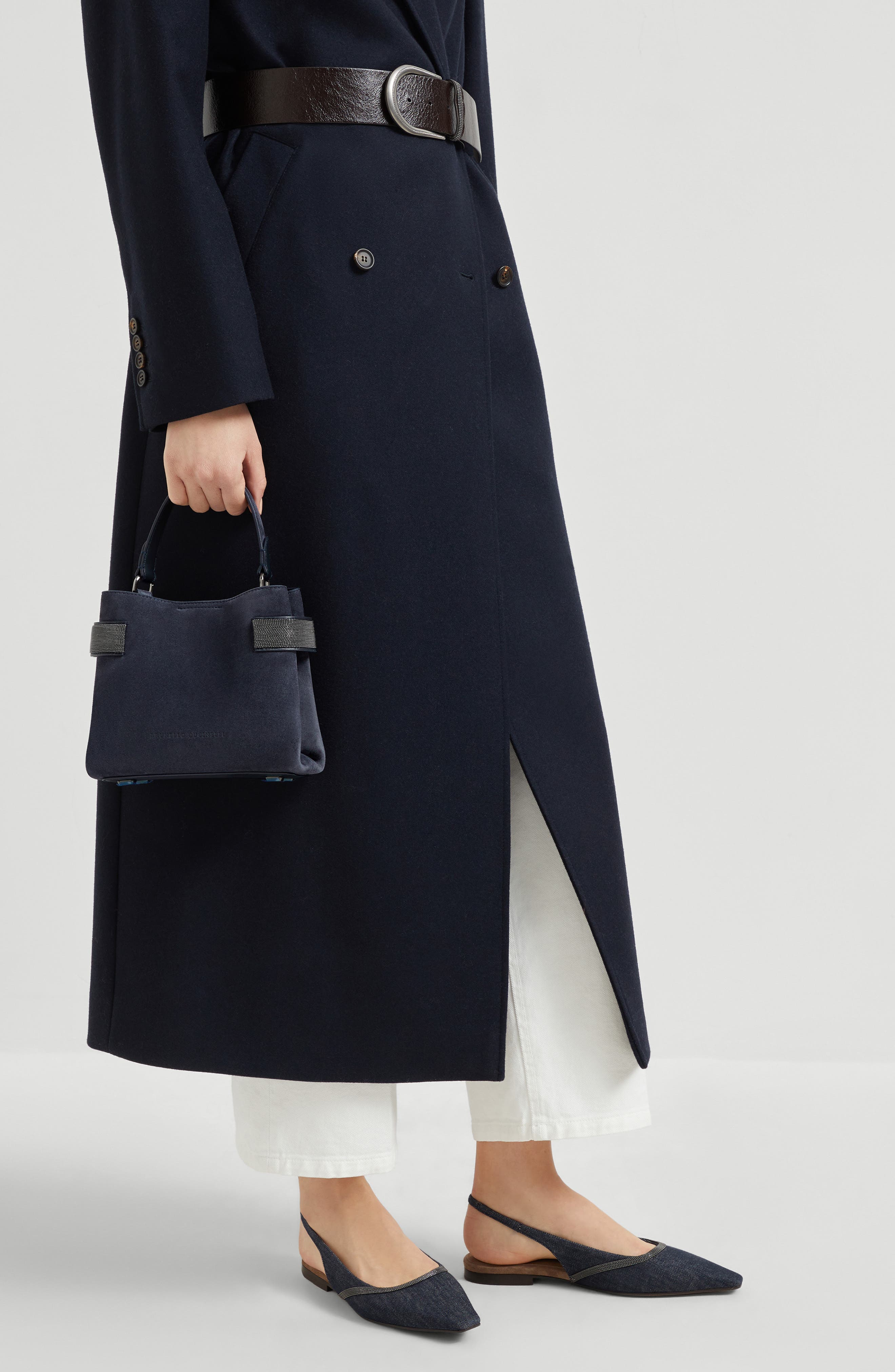 Brunello Cucinelli Small Top-Handle Essence bag, Alternate, color, Navy Blue