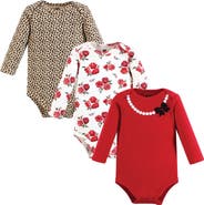 Hudson Baby Essential All-Cotton Long-Sleeve Bodysuit Three-Piece Pack