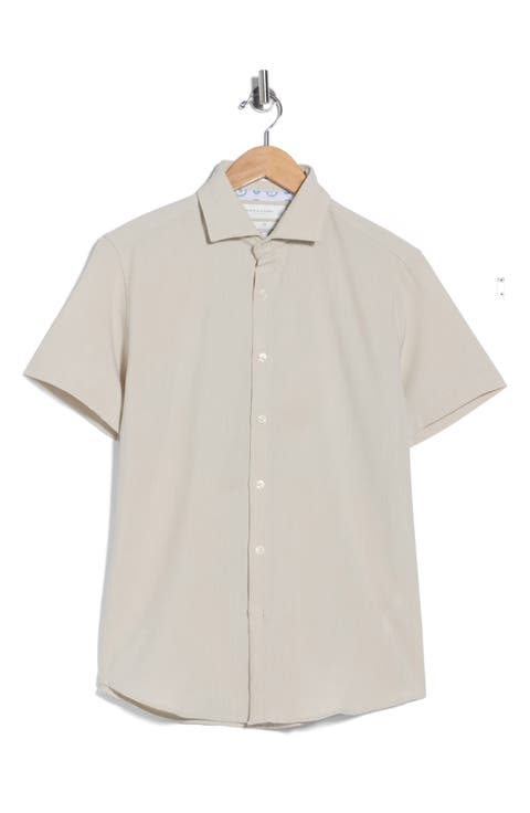 Mélange Short Sleeve Stretch Button-Up Shirt