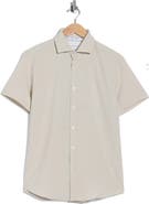 DENIM AND FLOWER Mélange Short Sleeve Stretch Button-Up Shirt