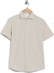 DENIM AND FLOWER Mélange Short Sleeve Stretch Button-Up Shirt